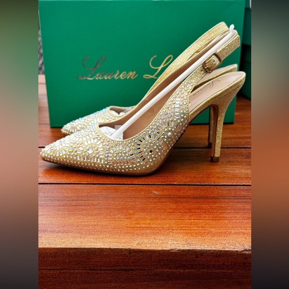 Lauren Lorraine Rachel Gold Embellished Heels Size 7 NIB Holiday Party Shoes - Picture 3 of 12